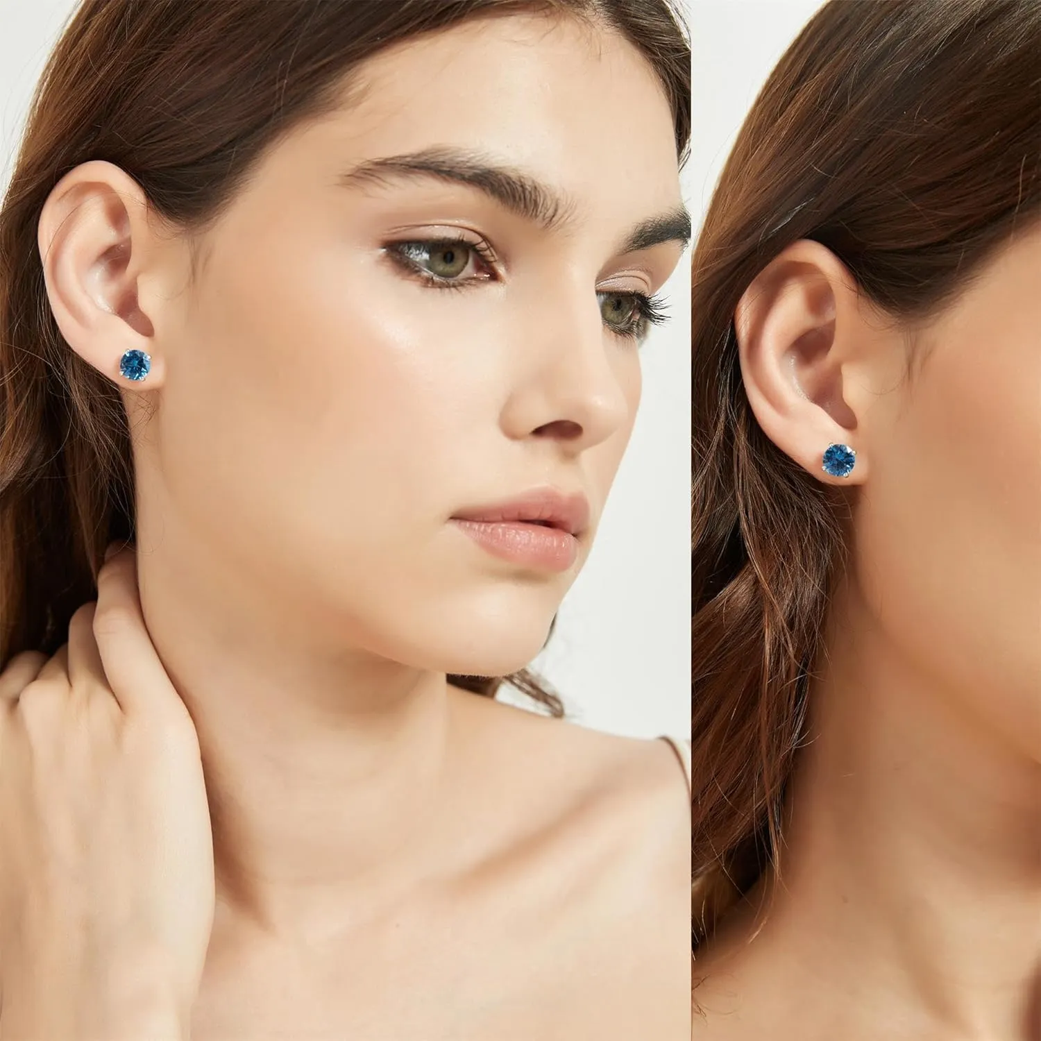 Rhodium Plated 925 Sterling Silver Round Brilliant Cut Cubic Zirconia Stud Earrings for Women Hypoallergenic Silver Post Stud Earrings (With Gift Box)