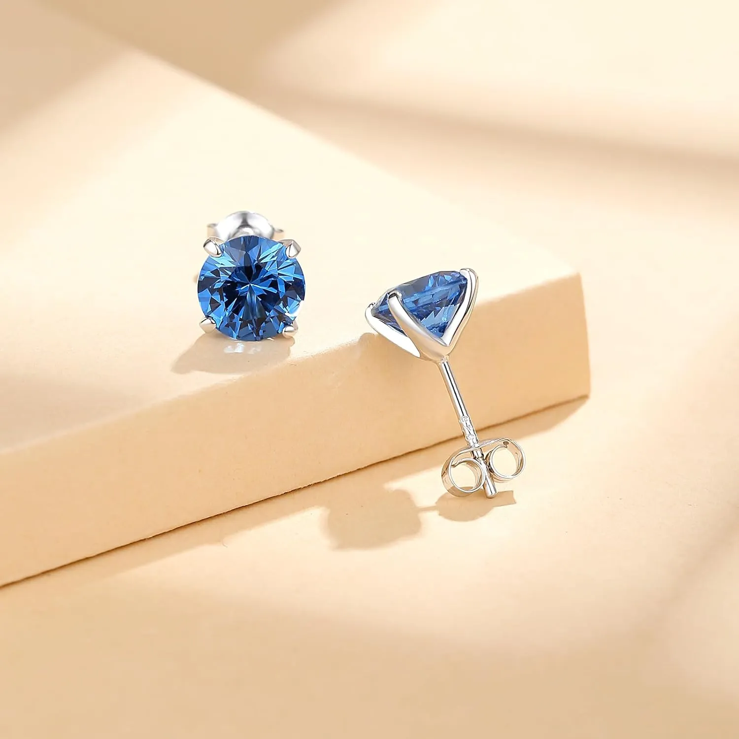 Rhodium Plated 925 Sterling Silver Round Brilliant Cut Cubic Zirconia Stud Earrings for Women Hypoallergenic Silver Post Stud Earrings (With Gift Box)