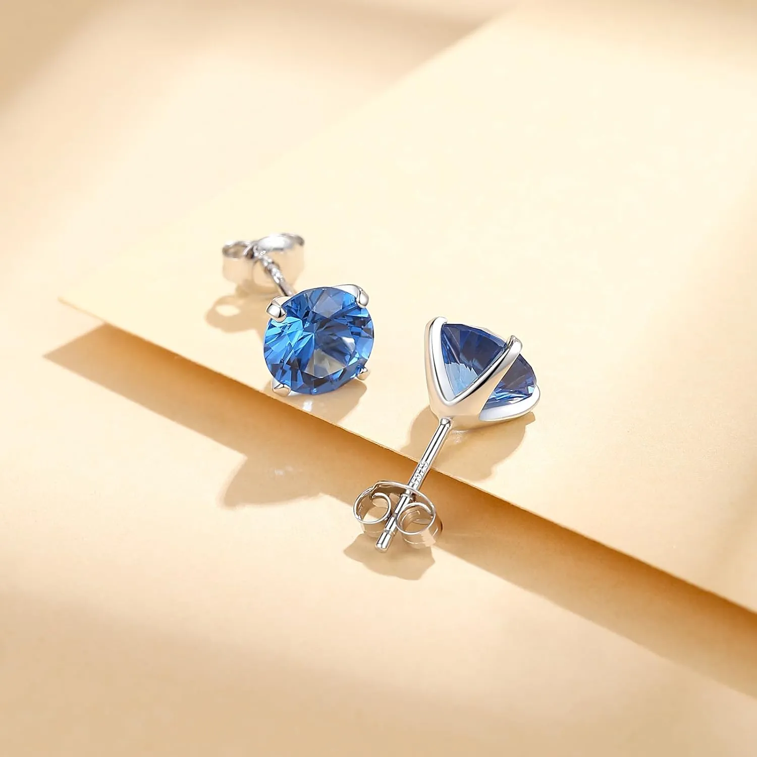 Rhodium Plated 925 Sterling Silver Round Brilliant Cut Cubic Zirconia Stud Earrings for Women Hypoallergenic Silver Post Stud Earrings (With Gift Box)