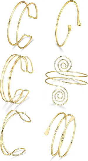 RIOSO 6Pcs Gold Arm Cuff Upper Arm Band Cuff Bracelet Bangle for Women Arm Cuffs Jewelry