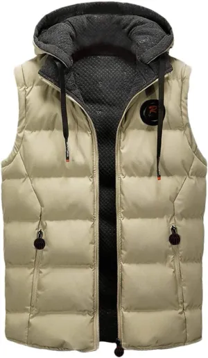 Running Jacket Men Mens Cotton Padded Sleeveless Jacket Full Zip Lightweight Thermal Hooded Down Vest for Men Fall Winter (Z2-Khaki, XXL) Mens Jacket in A Bag