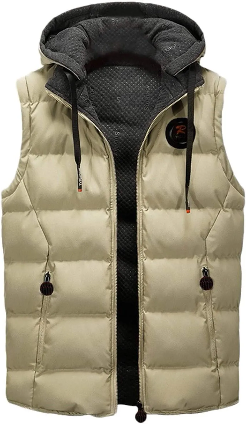 Running Jacket Men Mens Cotton Padded Sleeveless Jacket Full Zip Lightweight Thermal Hooded Down Vest for Men Fall Winter (Z2-Khaki, XXL) Mens Jacket in A Bag