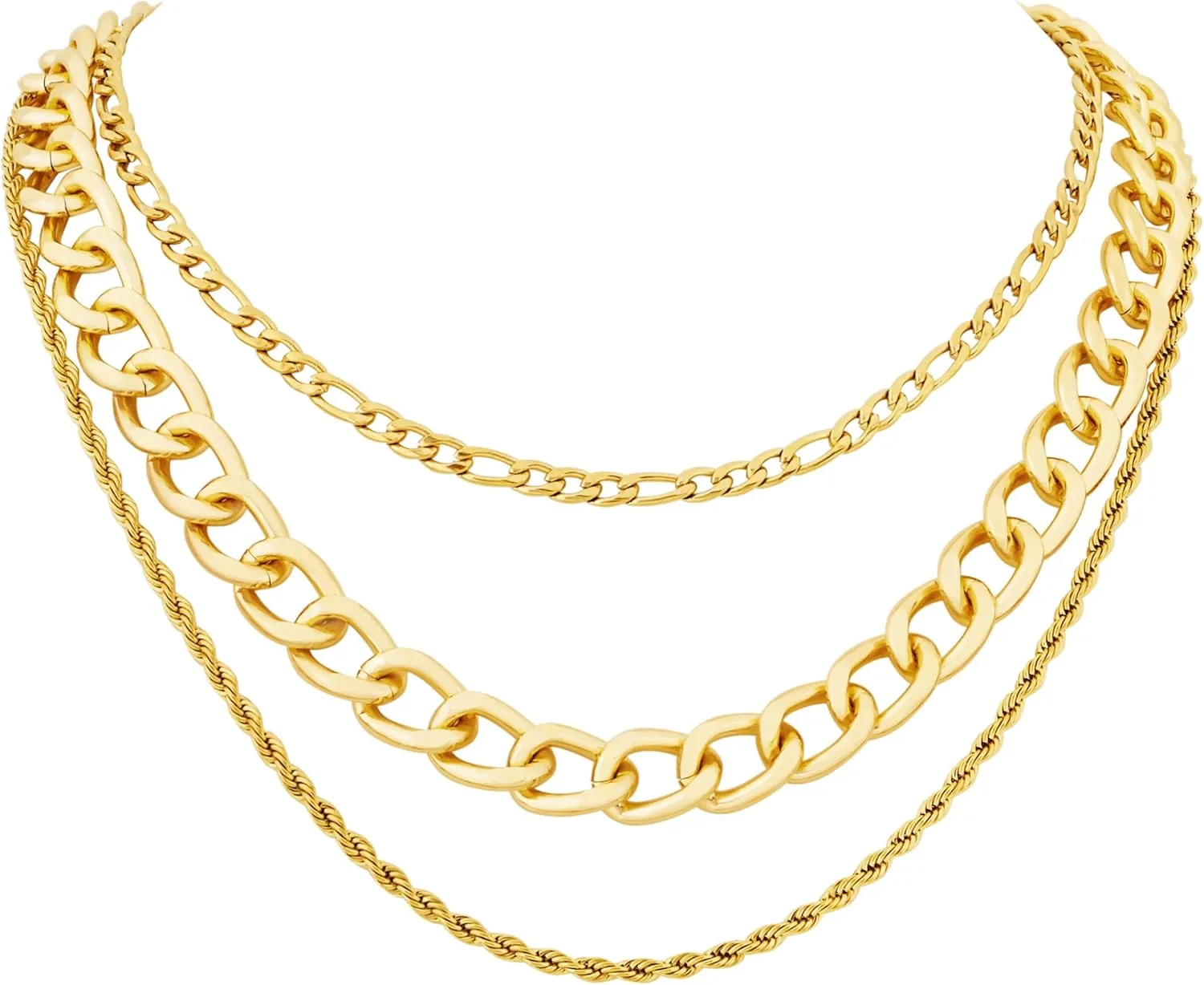 Sacina Gold-tone Layered Choker Chunky Chain Necklace, Punk Grunge Emo Necklace, Gothic Christmas Jewelry Gift for Women