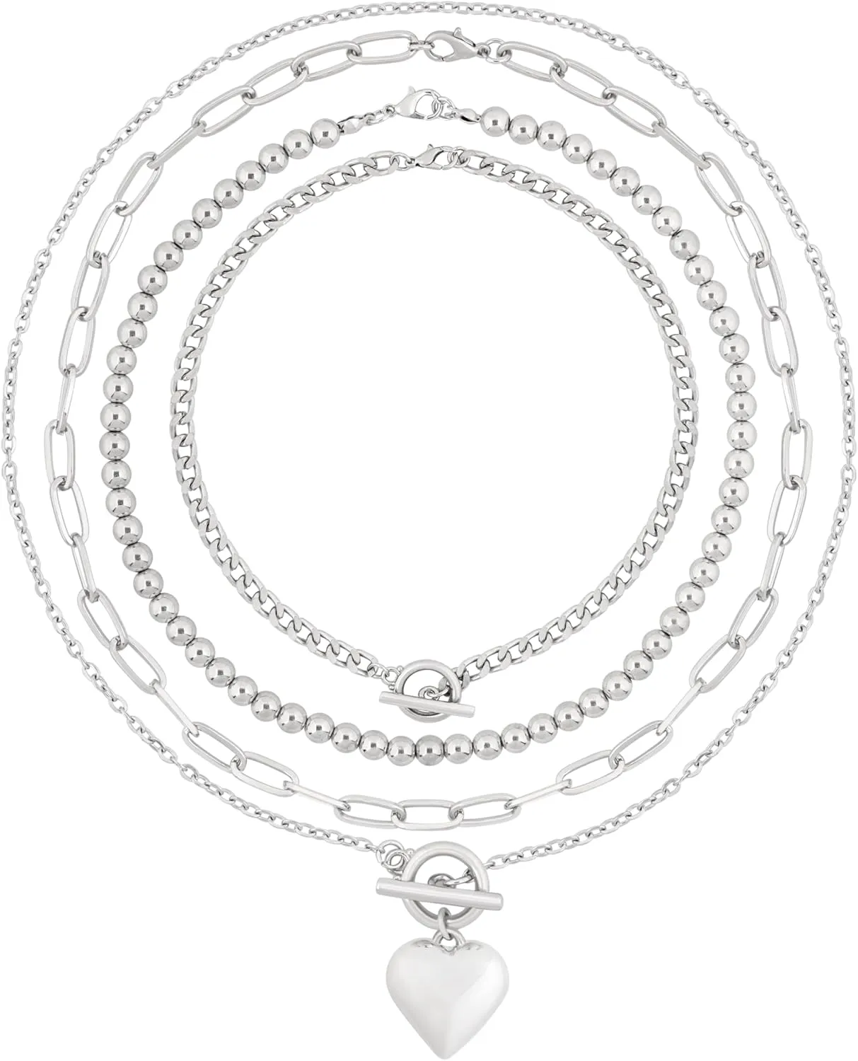 Sacina Layered Silver-tone-tone Heart Choker Silver-tone-tone Chunky Necklace, Chunky Heart Emo Necklace, Grunge Valentine Gift, Christmas Jewelry Gift