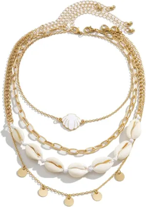 Sea Shell Necklace for Women Layered Pearl Shell Starfish Pendant Necklaces Summer Surfer Beachy Choker Necklace