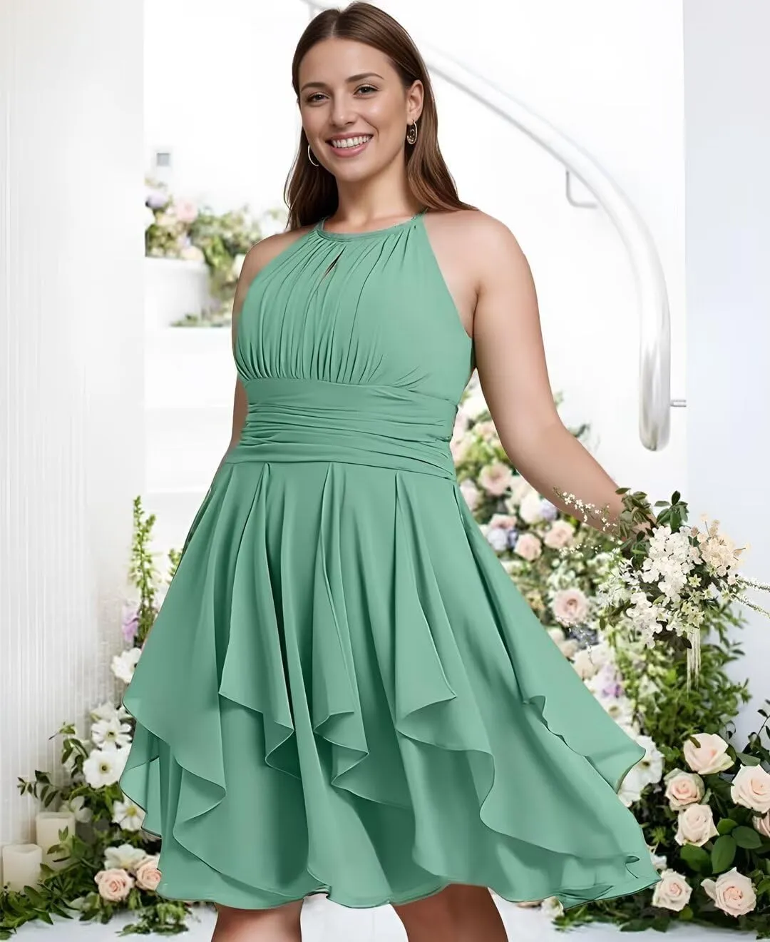 Short Homecoming Dresses for Teens Chiffon 2025 Halter Ruffle Mini Formal Evening Party Gowns with Pockets