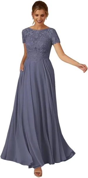 Short Sleeve Lace Mother of The Bride Dresses Long Formal Evening Gowns for Women WD011