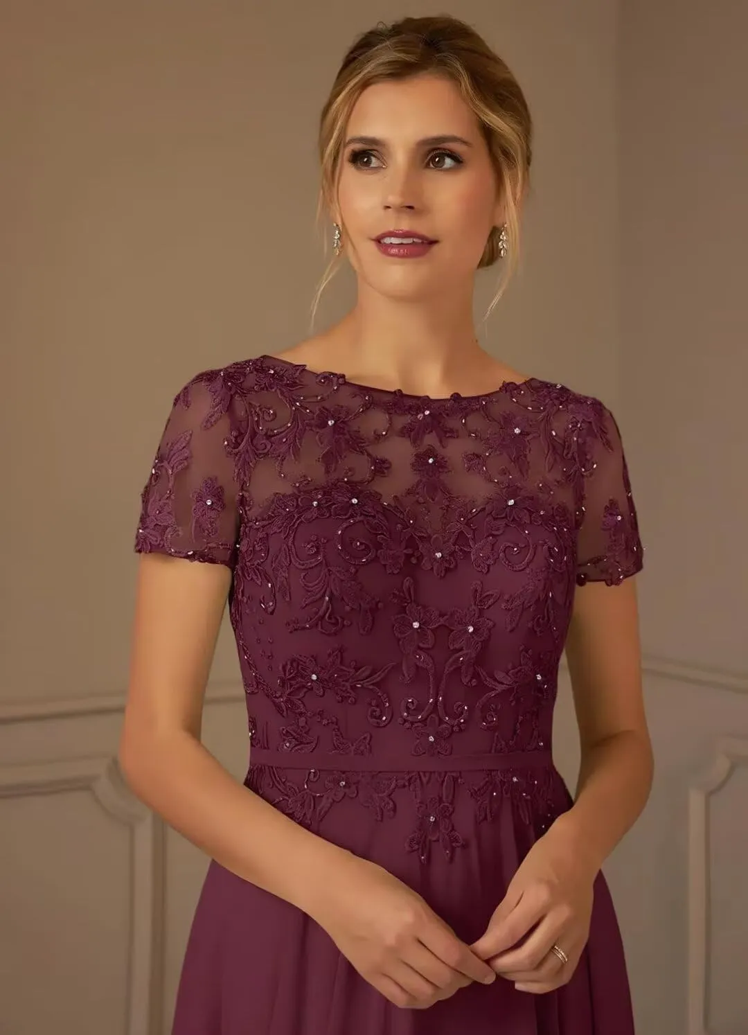Short Sleeve Lace Mother of The Bride Dresses Long Formal Evening Gowns for Women WD011