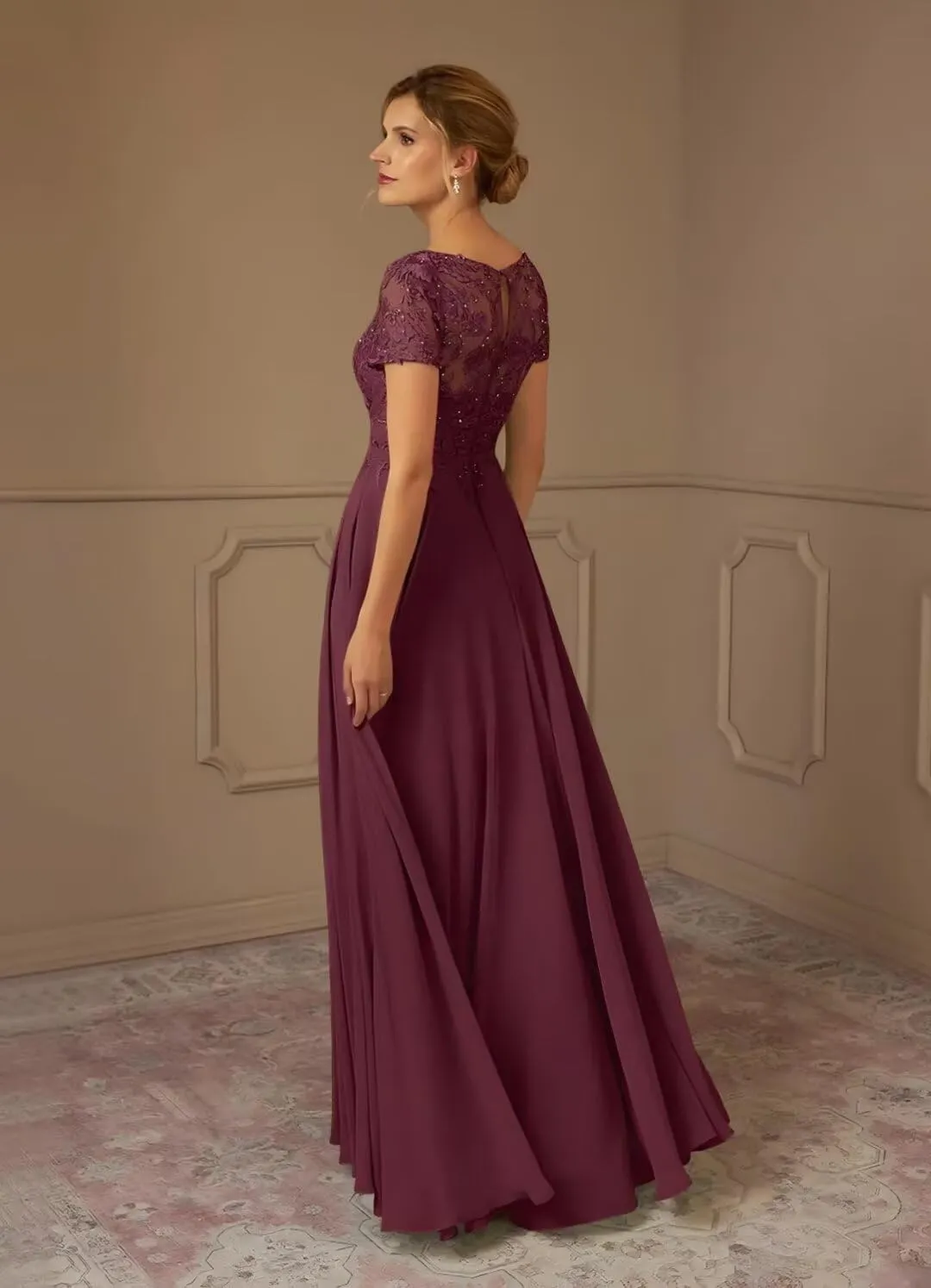 Short Sleeve Lace Mother of The Bride Dresses Long Formal Evening Gowns for Women WD011