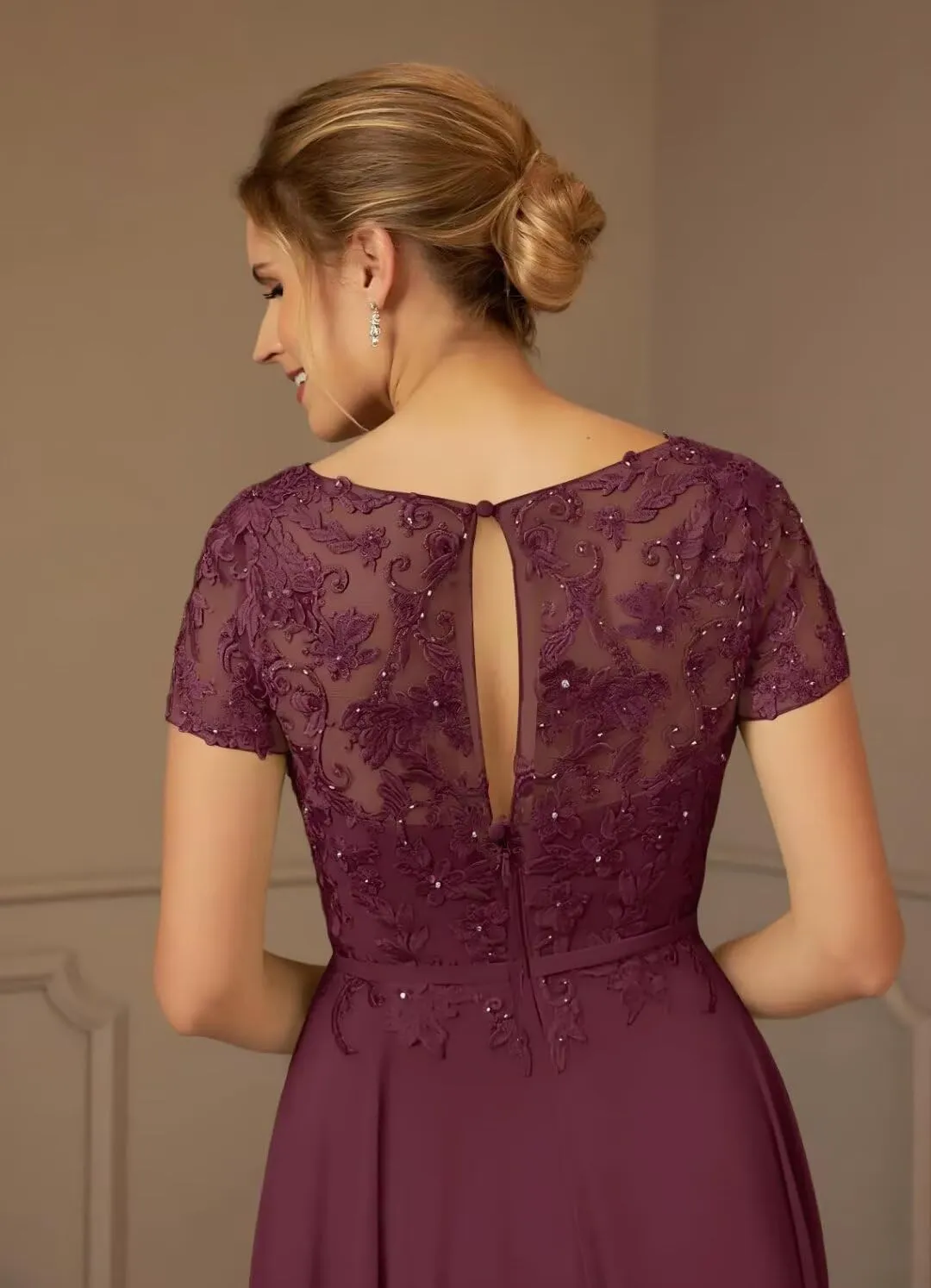 Short Sleeve Lace Mother of The Bride Dresses Long Formal Evening Gowns for Women WD011