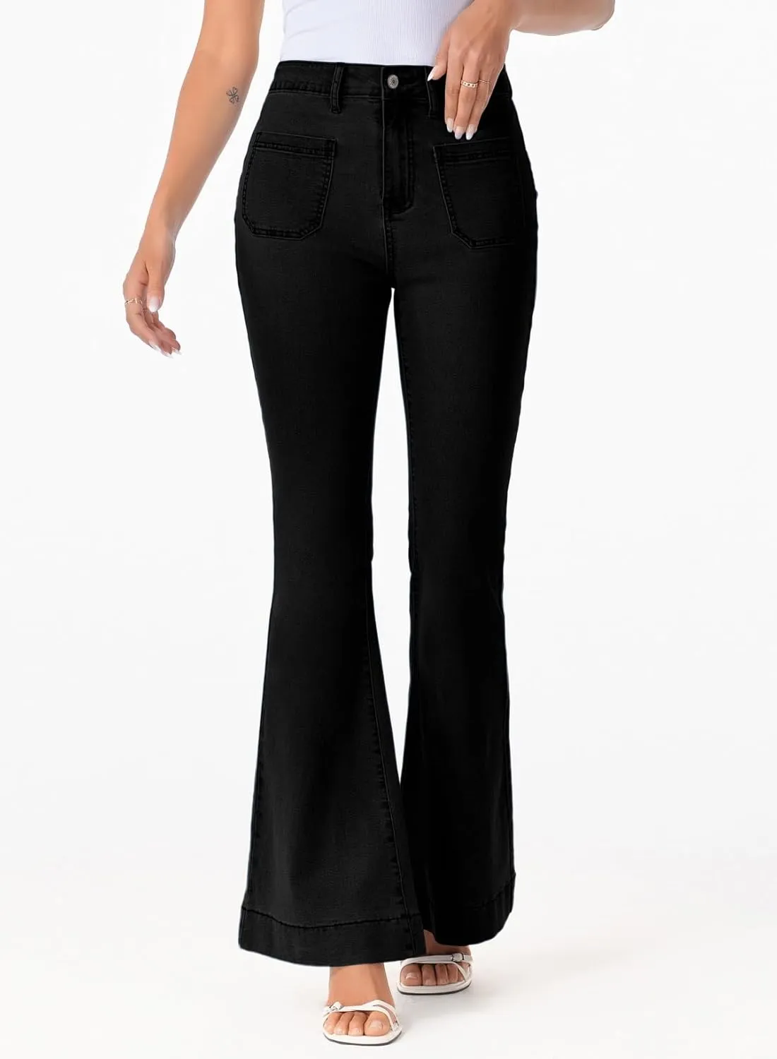 Sidefeel Womens High Waisted Jeans Stretchy Wide Leg Casual Flare Bell Bottom 2024 Fashion Denim Pants