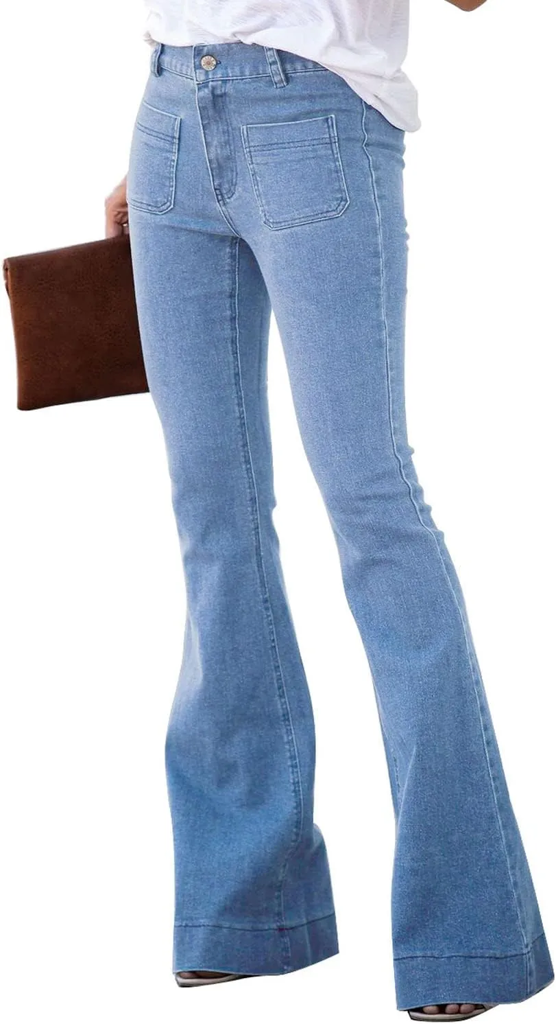 Sidefeel Womens High Waisted Jeans Stretchy Wide Leg Casual Flare Bell Bottom 2024 Fashion Denim Pants