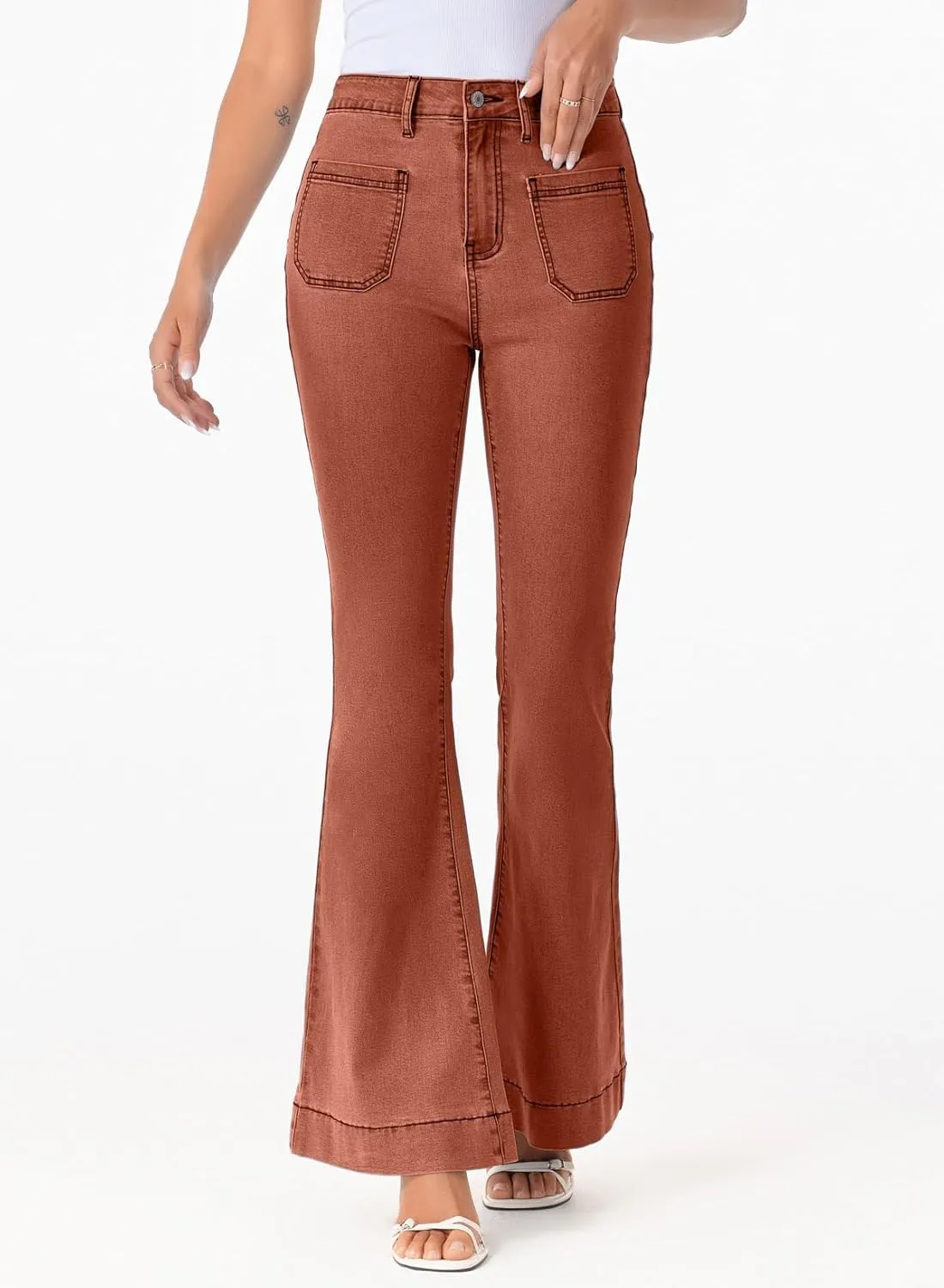 Sidefeel Womens High Waisted Jeans Stretchy Wide Leg Casual Flare Bell Bottom 2024 Fashion Denim Pants