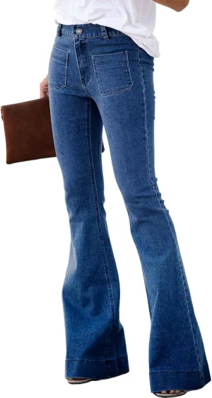 Sidefeel Womens High Waisted Jeans Stretchy Wide Leg Casual Flare Bell Bottom 2024 Fashion Denim Pants