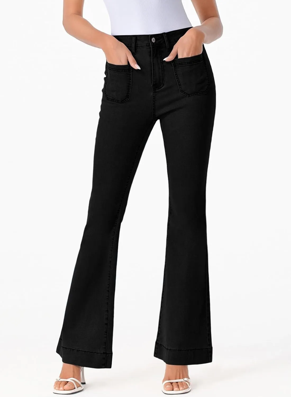 Sidefeel Womens High Waisted Jeans Stretchy Wide Leg Casual Flare Bell Bottom 2024 Fashion Denim Pants