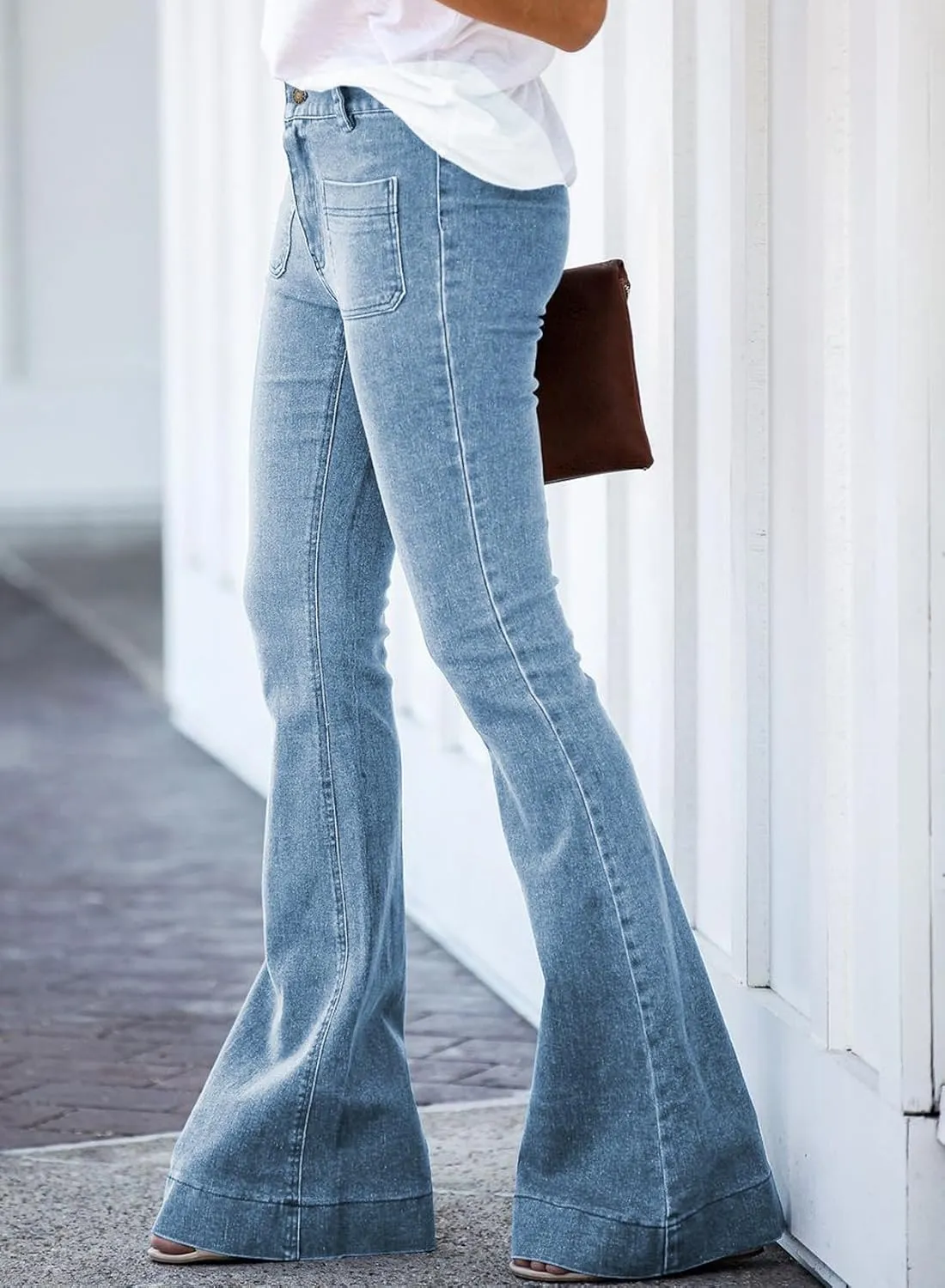Sidefeel Womens High Waisted Jeans Stretchy Wide Leg Casual Flare Bell Bottom 2024 Fashion Denim Pants