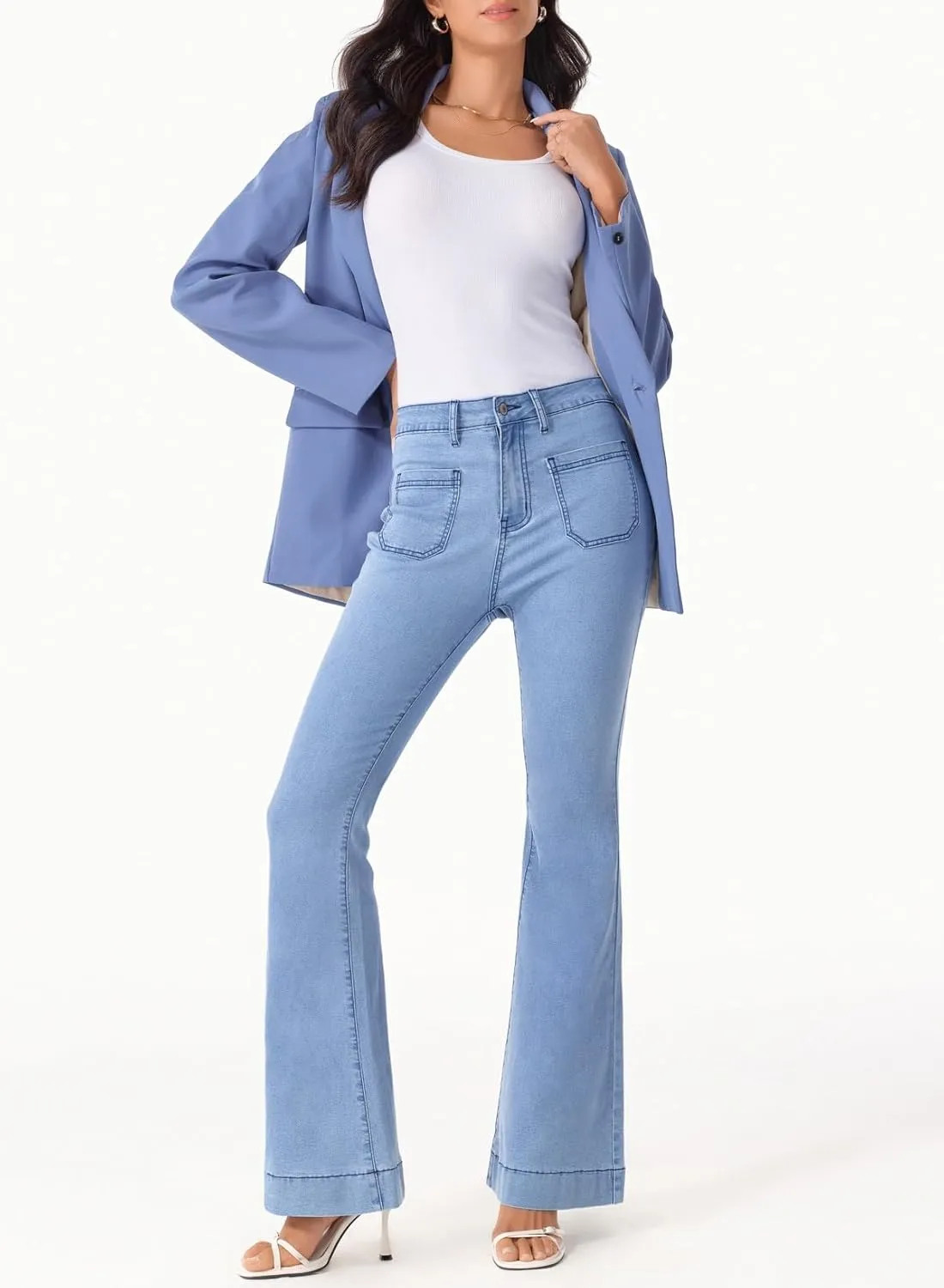 Sidefeel Womens High Waisted Jeans Stretchy Wide Leg Casual Flare Bell Bottom 2024 Fashion Denim Pants