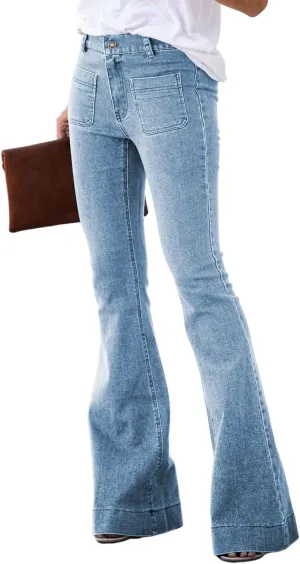 Sidefeel Womens High Waisted Jeans Stretchy Wide Leg Casual Flare Bell Bottom 2024 Fashion Denim Pants
