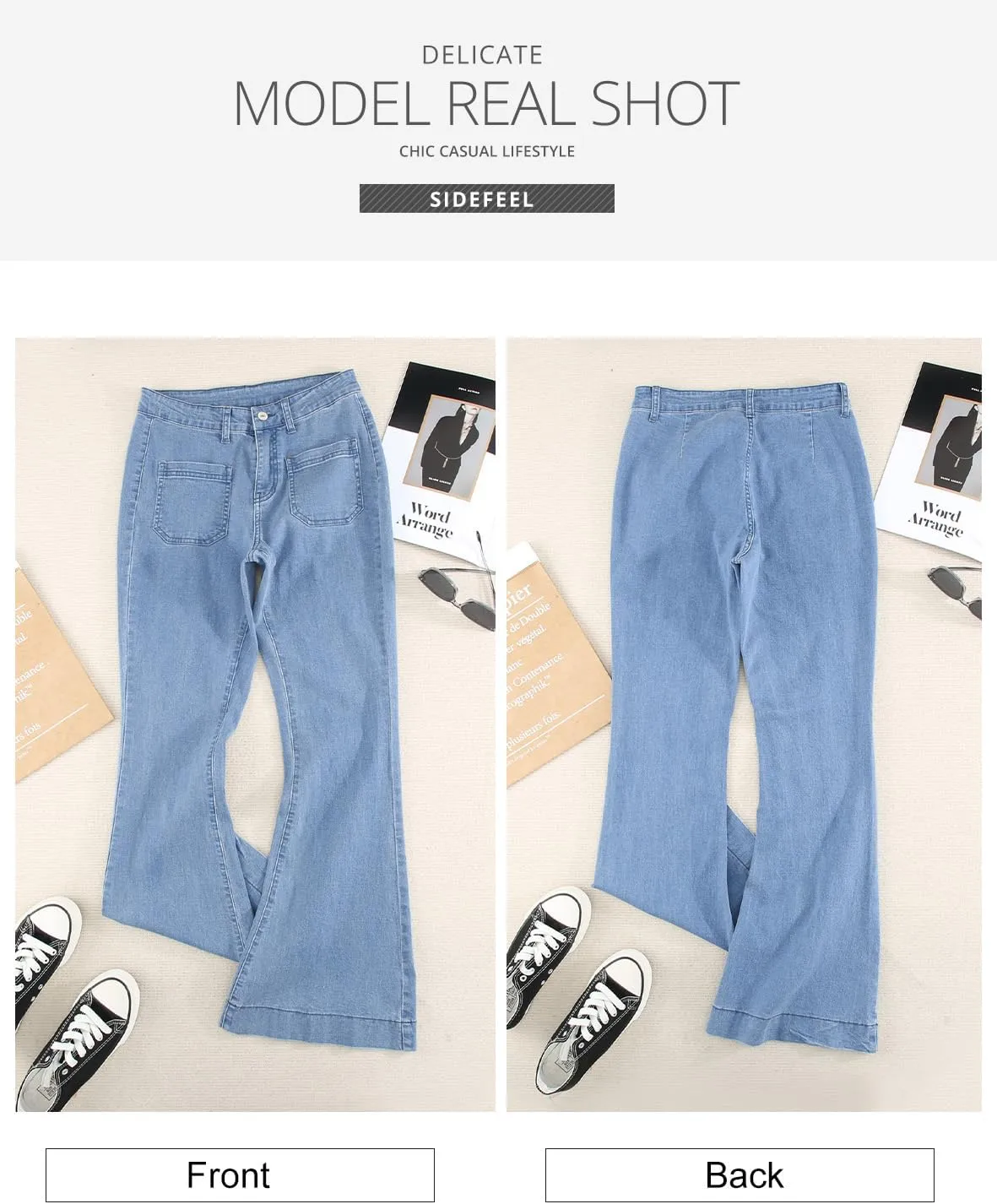 Sidefeel Womens High Waisted Jeans Stretchy Wide Leg Casual Flare Bell Bottom 2024 Fashion Denim Pants