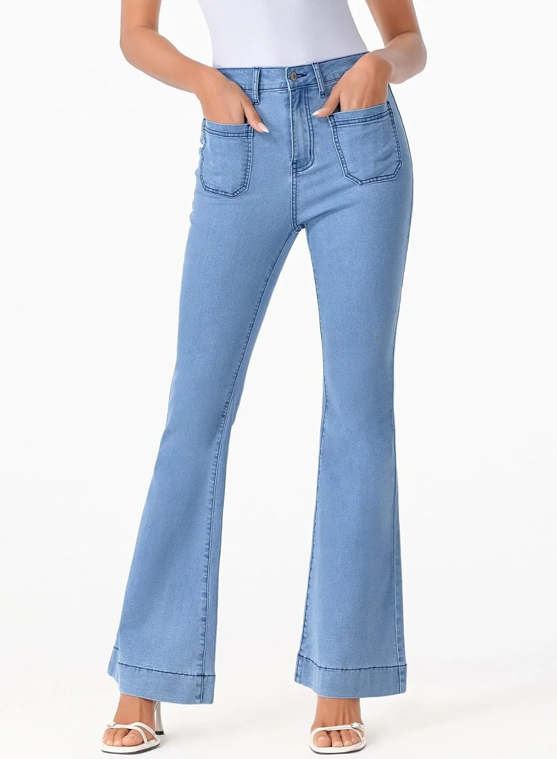 Sidefeel Womens High Waisted Jeans Stretchy Wide Leg Casual Flare Bell Bottom 2024 Fashion Denim Pants