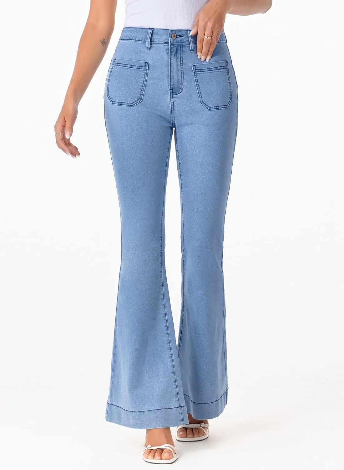 Sidefeel Womens High Waisted Jeans Stretchy Wide Leg Casual Flare Bell Bottom 2024 Fashion Denim Pants