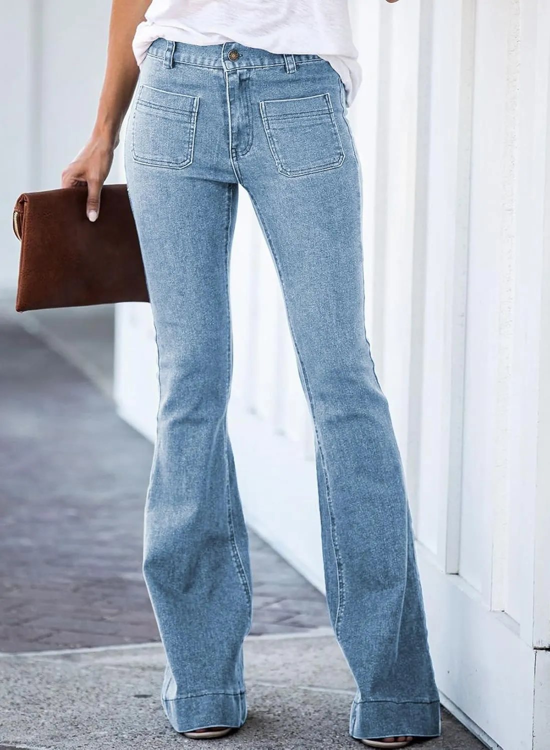Sidefeel Womens High Waisted Jeans Stretchy Wide Leg Casual Flare Bell Bottom 2024 Fashion Denim Pants