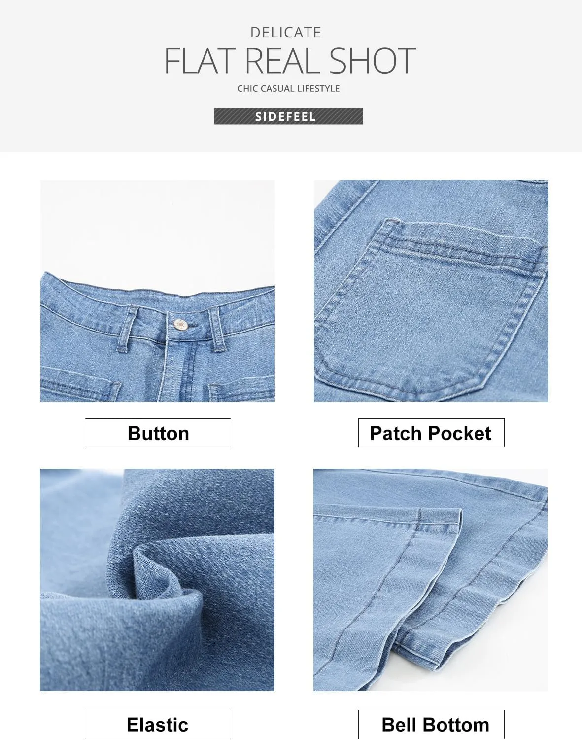 Sidefeel Womens High Waisted Jeans Stretchy Wide Leg Casual Flare Bell Bottom 2024 Fashion Denim Pants