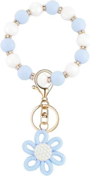 Silicone Beaded Bangle Key Ring With Butterfly Pendant Wristlet Bracelet Keychain For Women Girls
