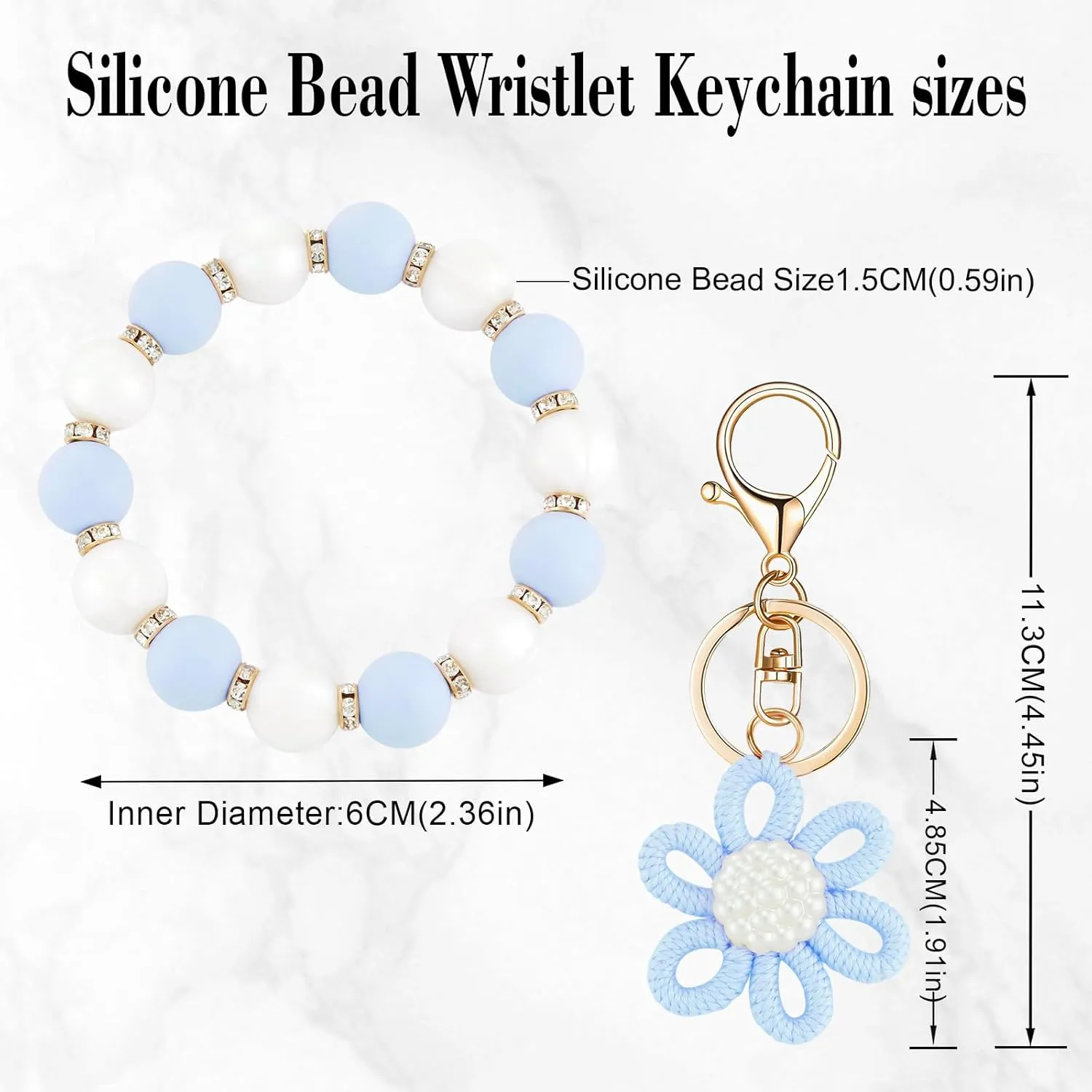 Silicone Beaded Bangle Key Ring With Butterfly Pendant Wristlet Bracelet Keychain For Women Girls