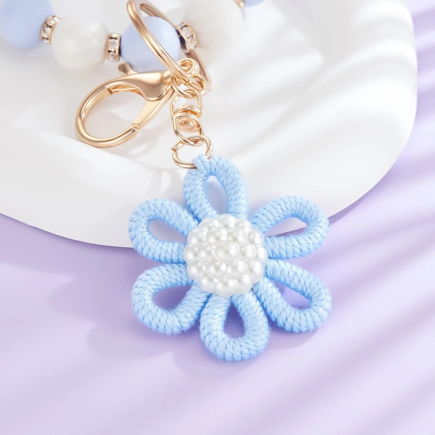 Silicone Beaded Bangle Key Ring With Butterfly Pendant Wristlet Bracelet Keychain For Women Girls