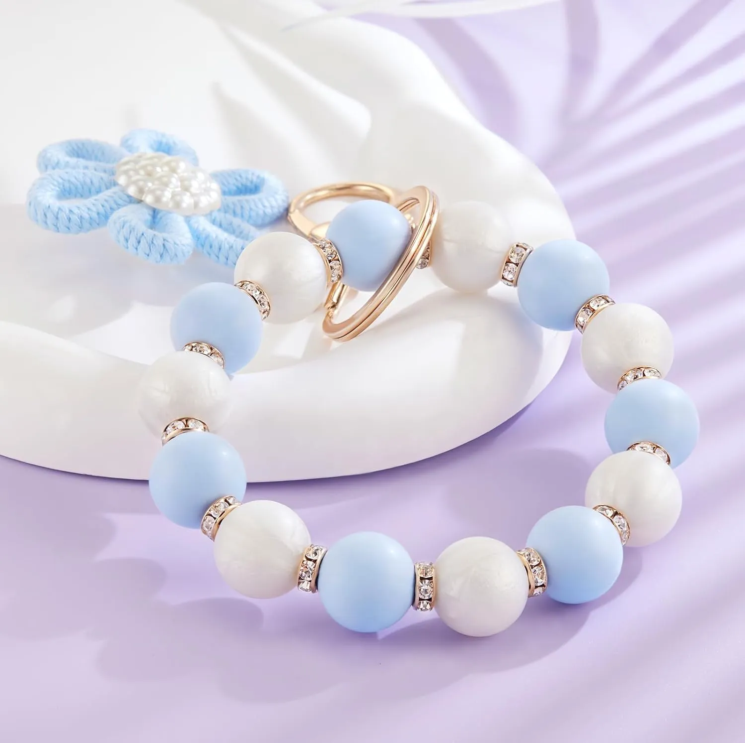 Silicone Beaded Bangle Key Ring With Butterfly Pendant Wristlet Bracelet Keychain For Women Girls