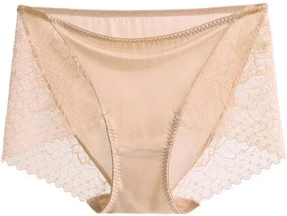 SilRiver Women's 100% Mulberry Silk Brief Panties,Lace Trim,Breathable Comfortable Hipster, Second Skin Underwear