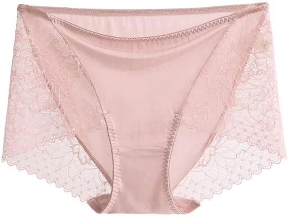 SilRiver Women's 100% Mulberry Silk Brief Panties,Lace Trim,Breathable Comfortable Hipster, Second Skin Underwear