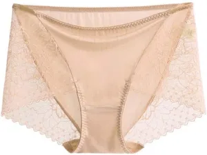SilRiver Women's 100% Mulberry Silk Brief Panties,Lace Trim,Breathable Comfortable Hipster, Second Skin Underwear