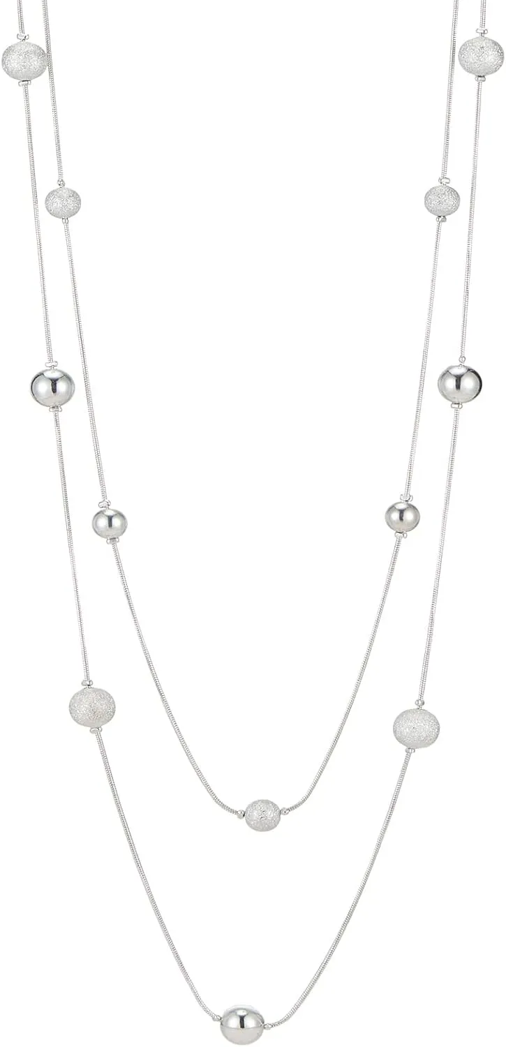 Silver Layered Long Necklace for Women Pearl Crystal Sweater Strand Chain Necklaces Fashion Gifts