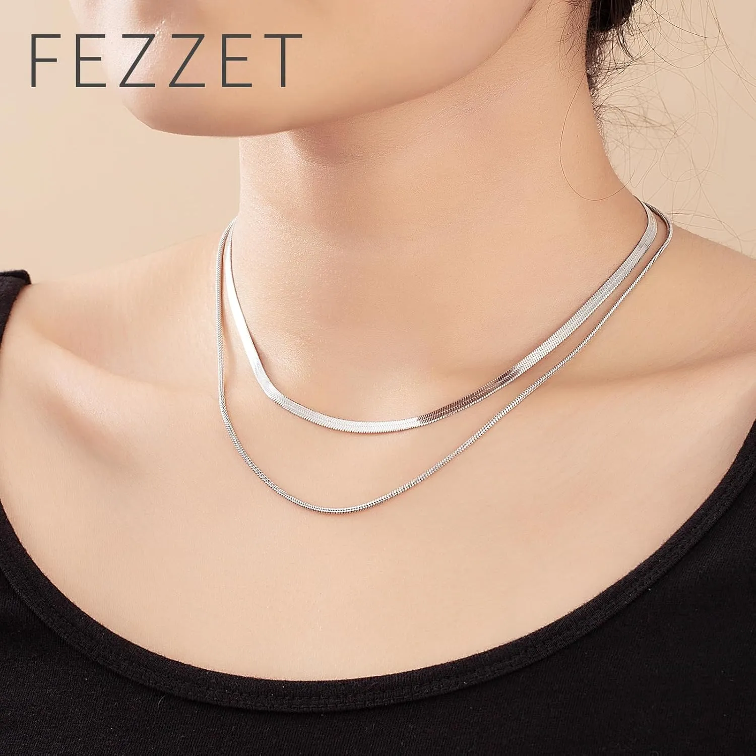 Silver Necklace for Women 18K Silver Simple Choker Silver Plated Necklaces for Women