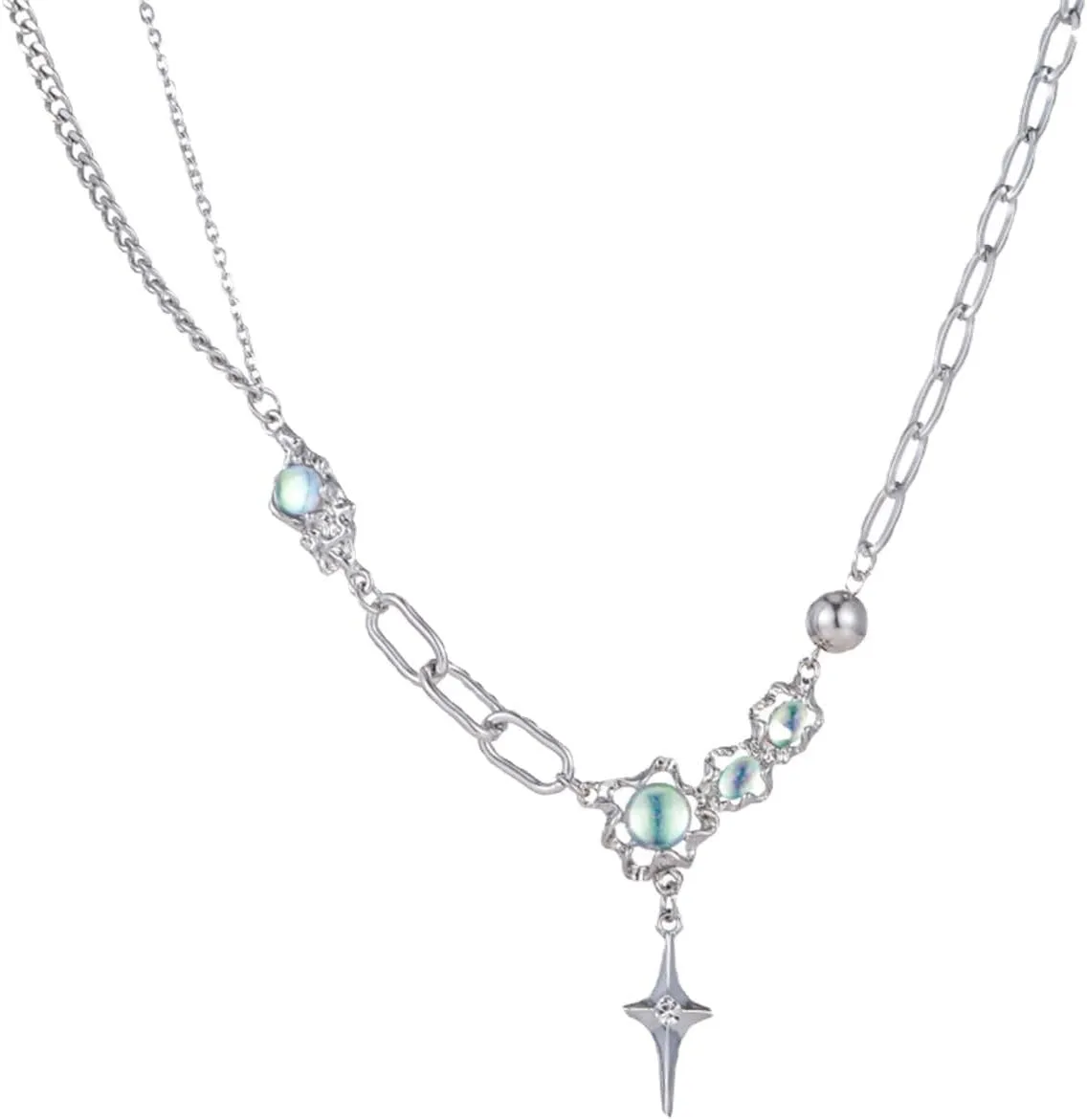 Silver Y2k Star Necklace - Layering Star Pendant Necklace - Toggle Chain Necklaces - Jewelry for Women