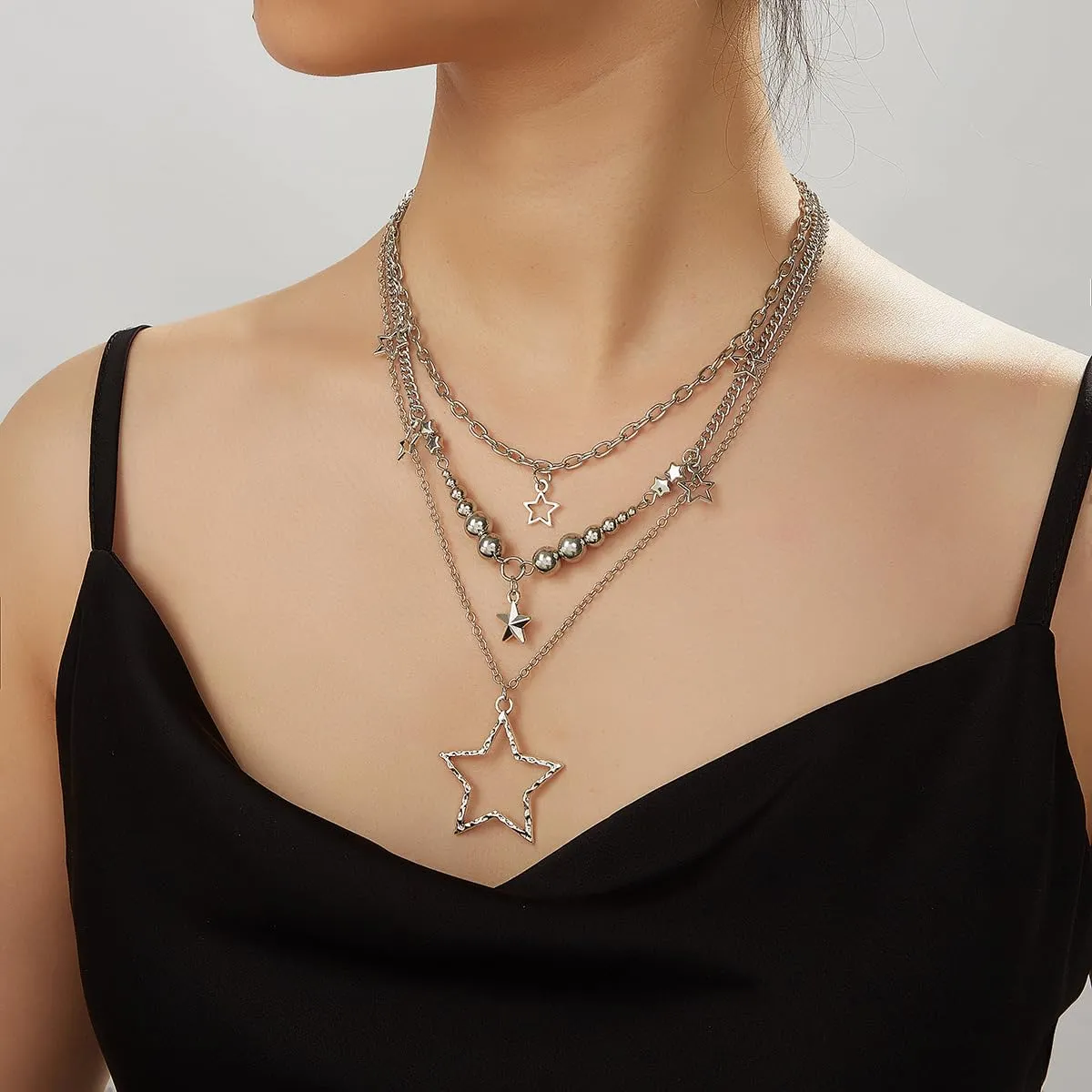 Silver Y2k Star Necklace - Layering Star Pendant Necklace - Toggle Chain Necklaces - Jewelry for Women