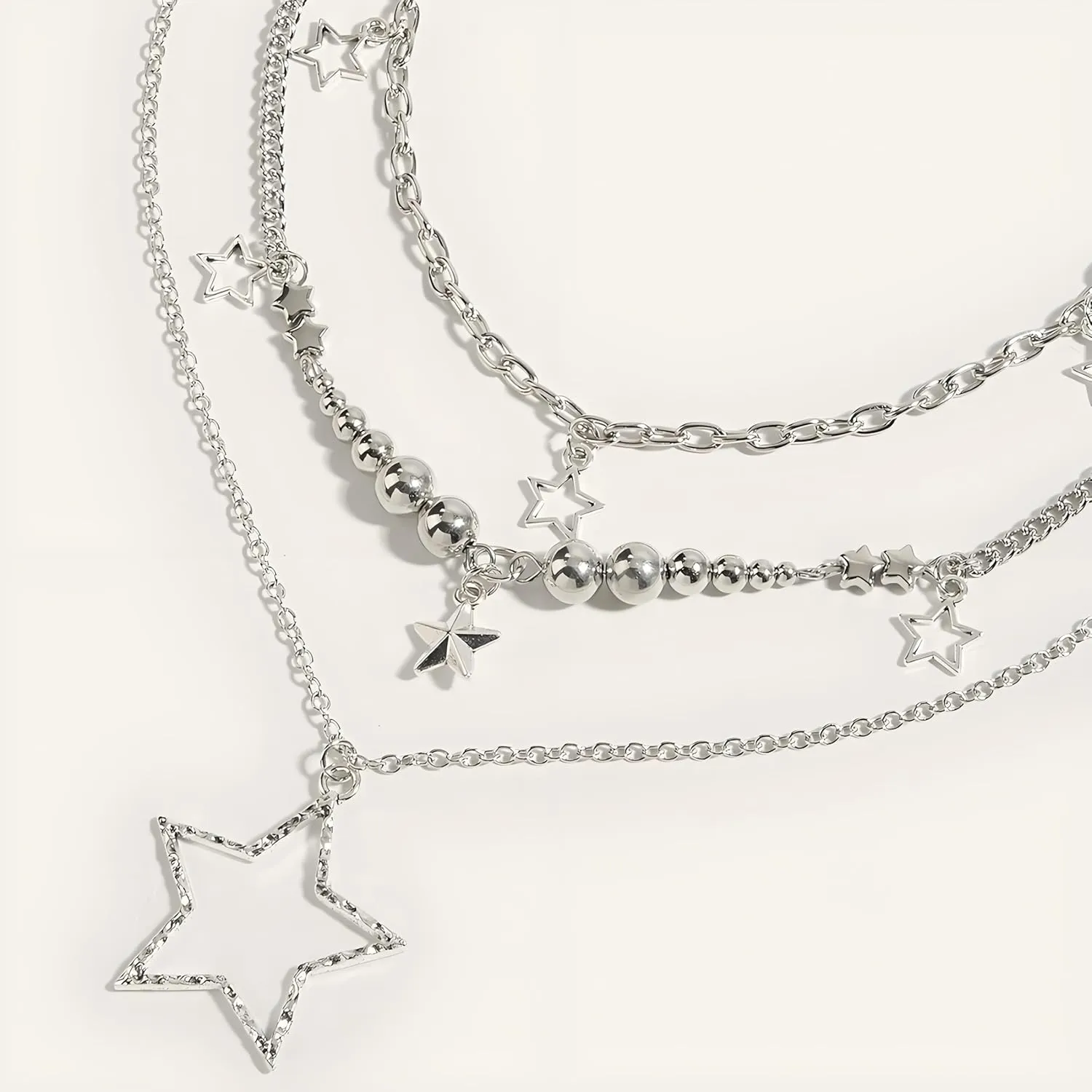 Silver Y2k Star Necklace - Layering Star Pendant Necklace - Toggle Chain Necklaces - Jewelry for Women