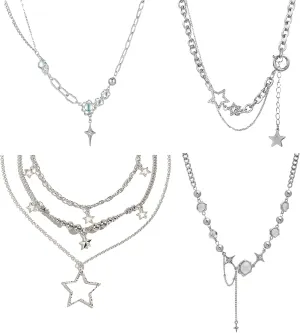 Silver Y2k Star Necklace - Layering Star Pendant Necklace - Toggle Chain Necklaces - Jewelry for Women