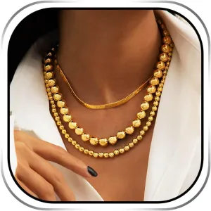 Sixexey Gold Beaded Necklace Layered Necklaces Beads Ball Chain Necklace Jewelry for Women