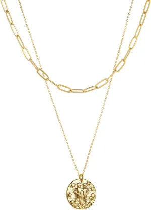 S.J JEWELRY 12 Constellations Zodiac Necklace Women's Simple Delicate 14K Gold Filled Coin Pendant Personalized Birthday Gifts Handmade Disc Chokers Necklace