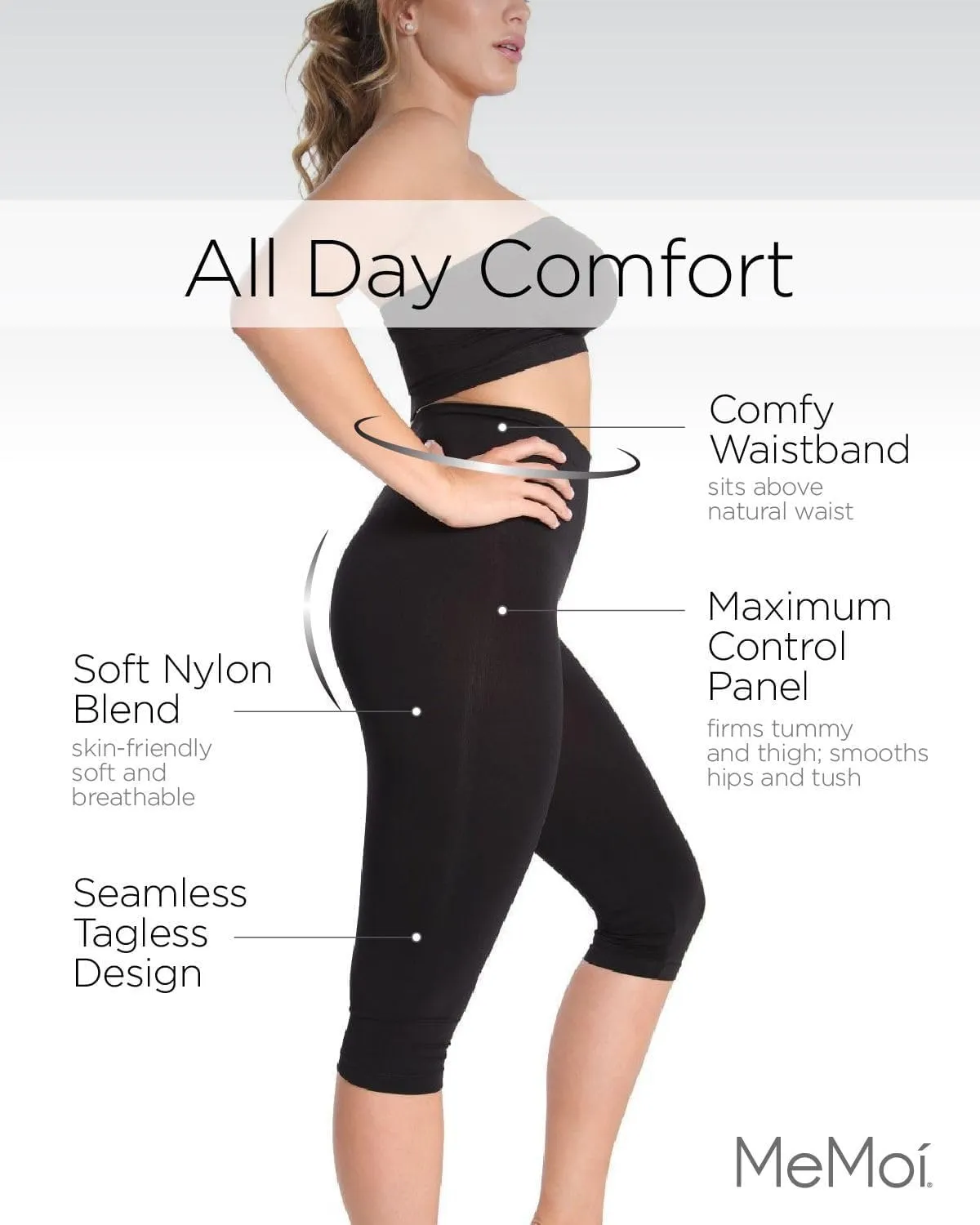 SlimMe Shapewear Leggings, High Waisted Tummy Control Capri Shapewear, Comfortable Knee Length Body Shaper - S to Q2