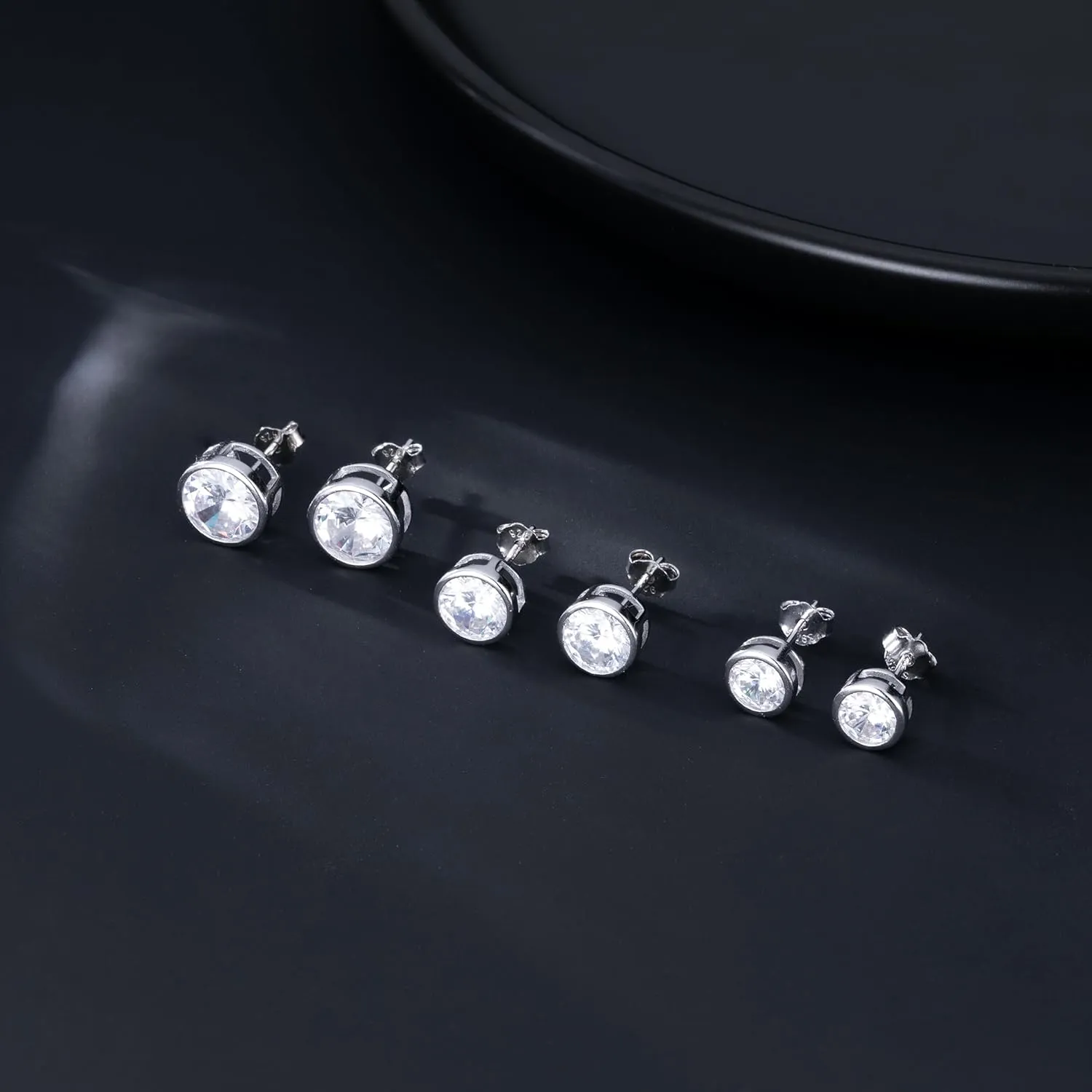 SLUYNZ Sterling Silver Bezel CZ Earrings Stud for Women Teen Girls Round Simulated Diamond Stud Earrings Round CZ Stud Earrings 5MM/6MM/7MM