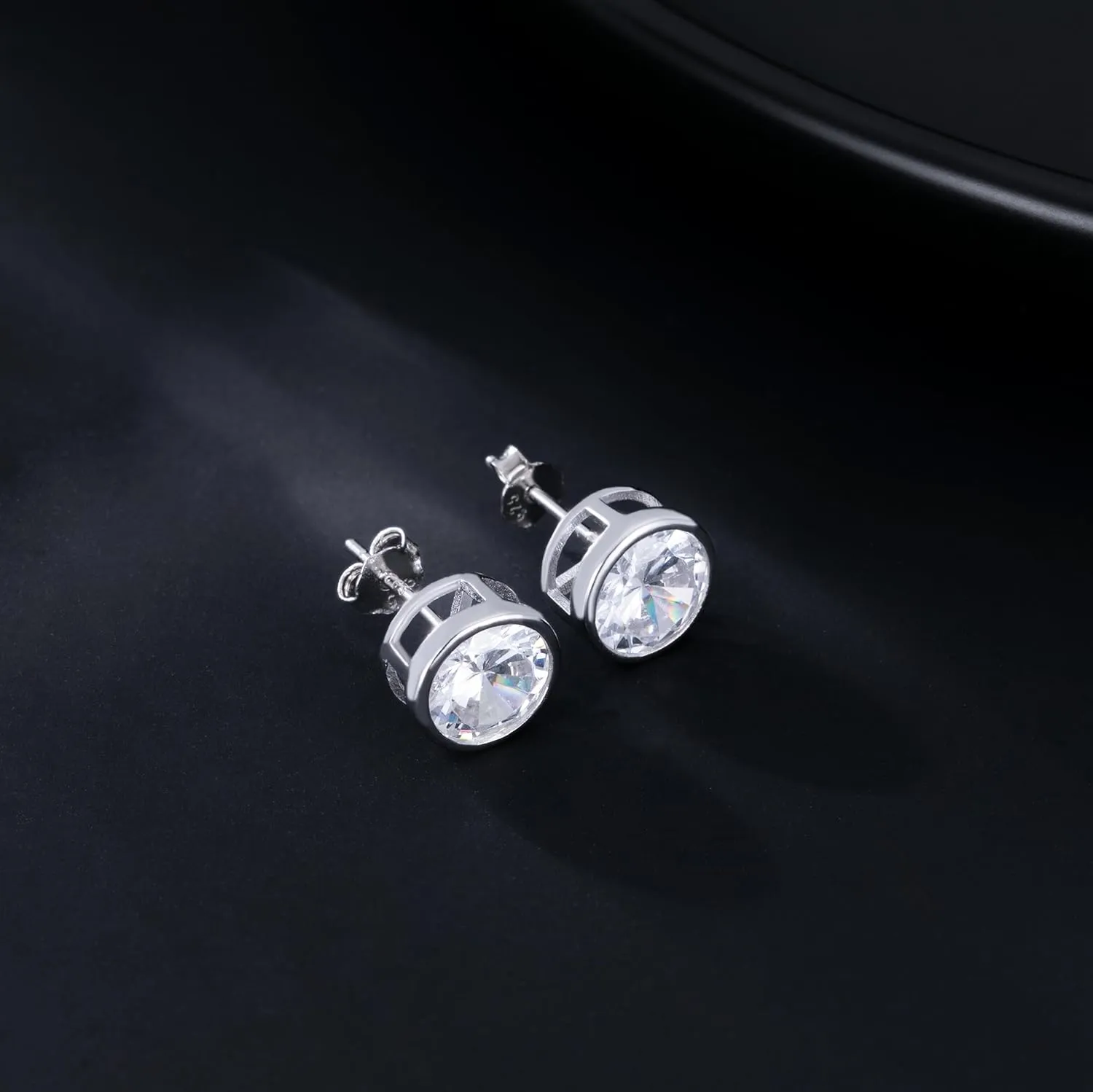 SLUYNZ Sterling Silver Bezel CZ Earrings Stud for Women Teen Girls Round Simulated Diamond Stud Earrings Round CZ Stud Earrings 5MM/6MM/7MM