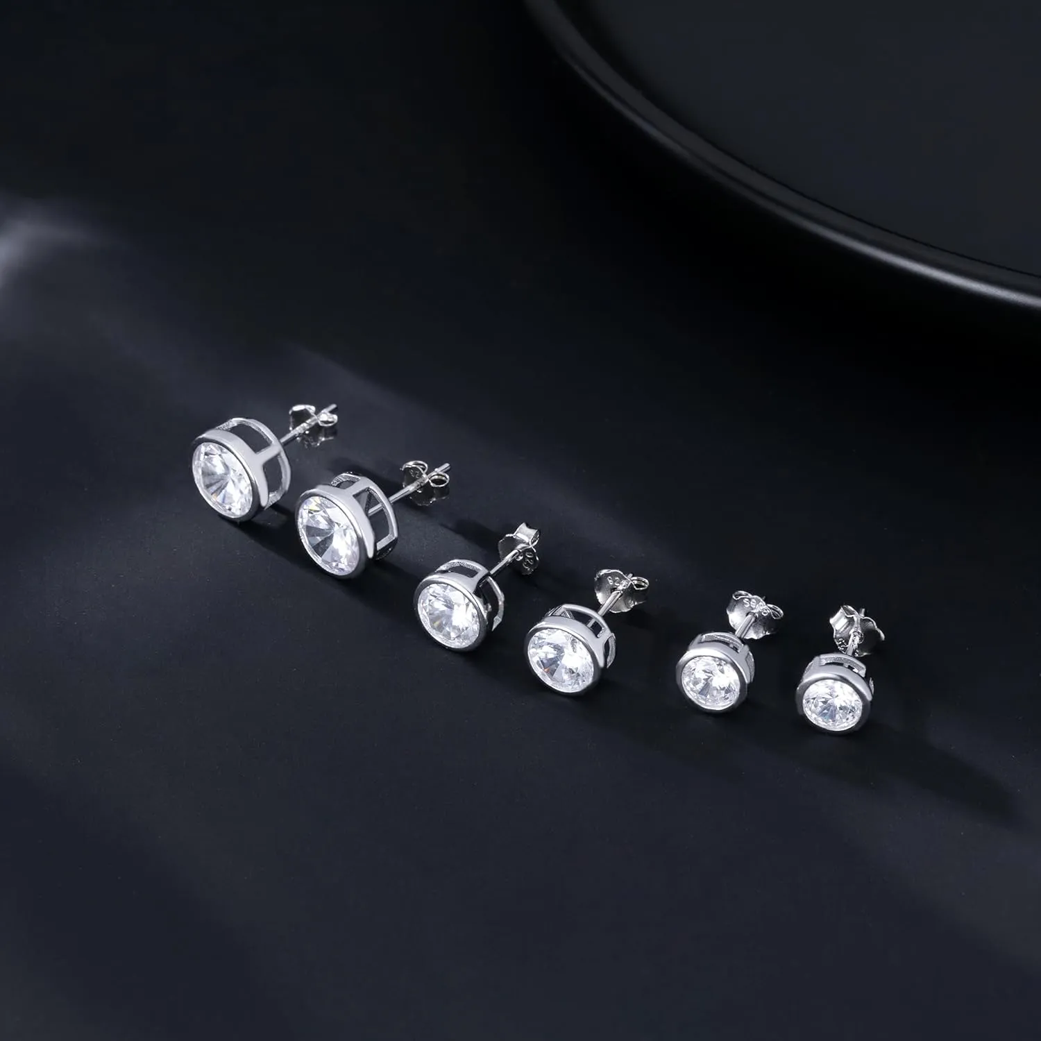 SLUYNZ Sterling Silver Bezel CZ Earrings Stud for Women Teen Girls Round Simulated Diamond Stud Earrings Round CZ Stud Earrings 5MM/6MM/7MM