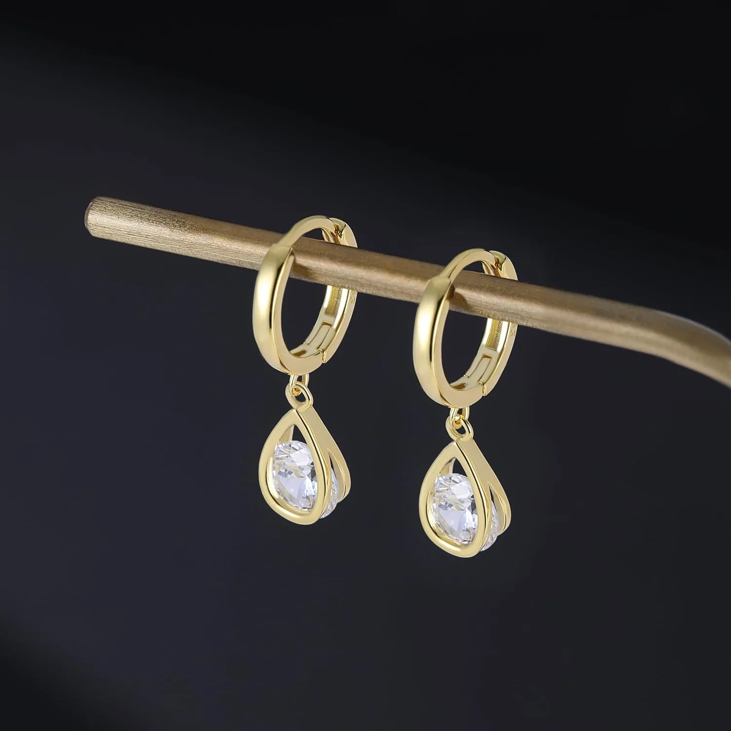 SLUYNZ Sterling Silver CZ Hoop Earrings Drop for Women Teens Sparkly Teardrop Huggie Earrings Simulated Diamond Earrings