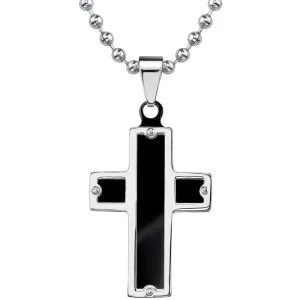 Stainless Steel Black Cross Pendant Rivet Accent with Ball Chain