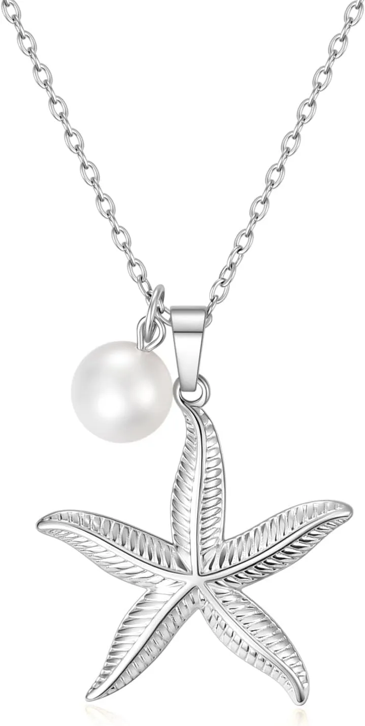 Starfish and Fresh Water Pearl Necklace for Women,Ocean Theme Fashion Jewelry