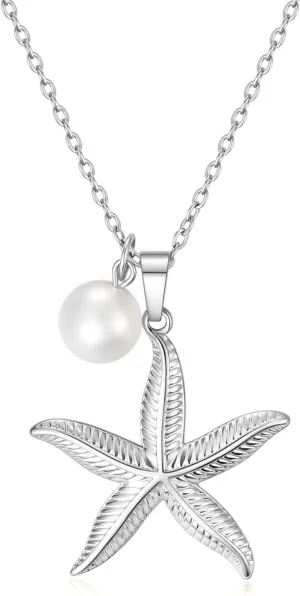 Starfish and Fresh Water Pearl Necklace for Women,Ocean Theme Fashion Jewelry